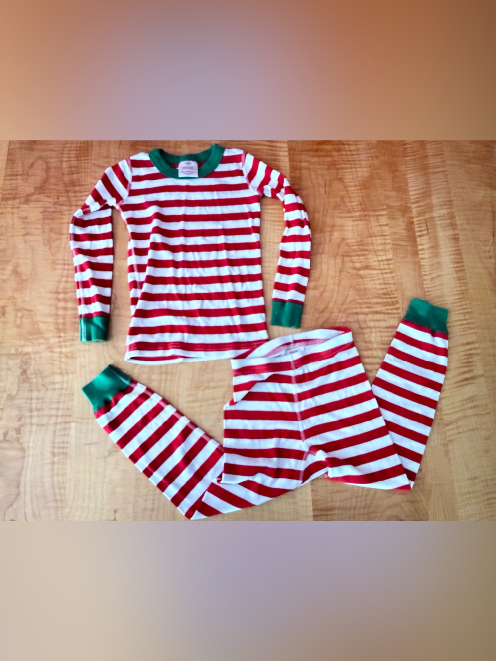 Hanna Andersson Red & White Striped Pajama Set with Green Trim